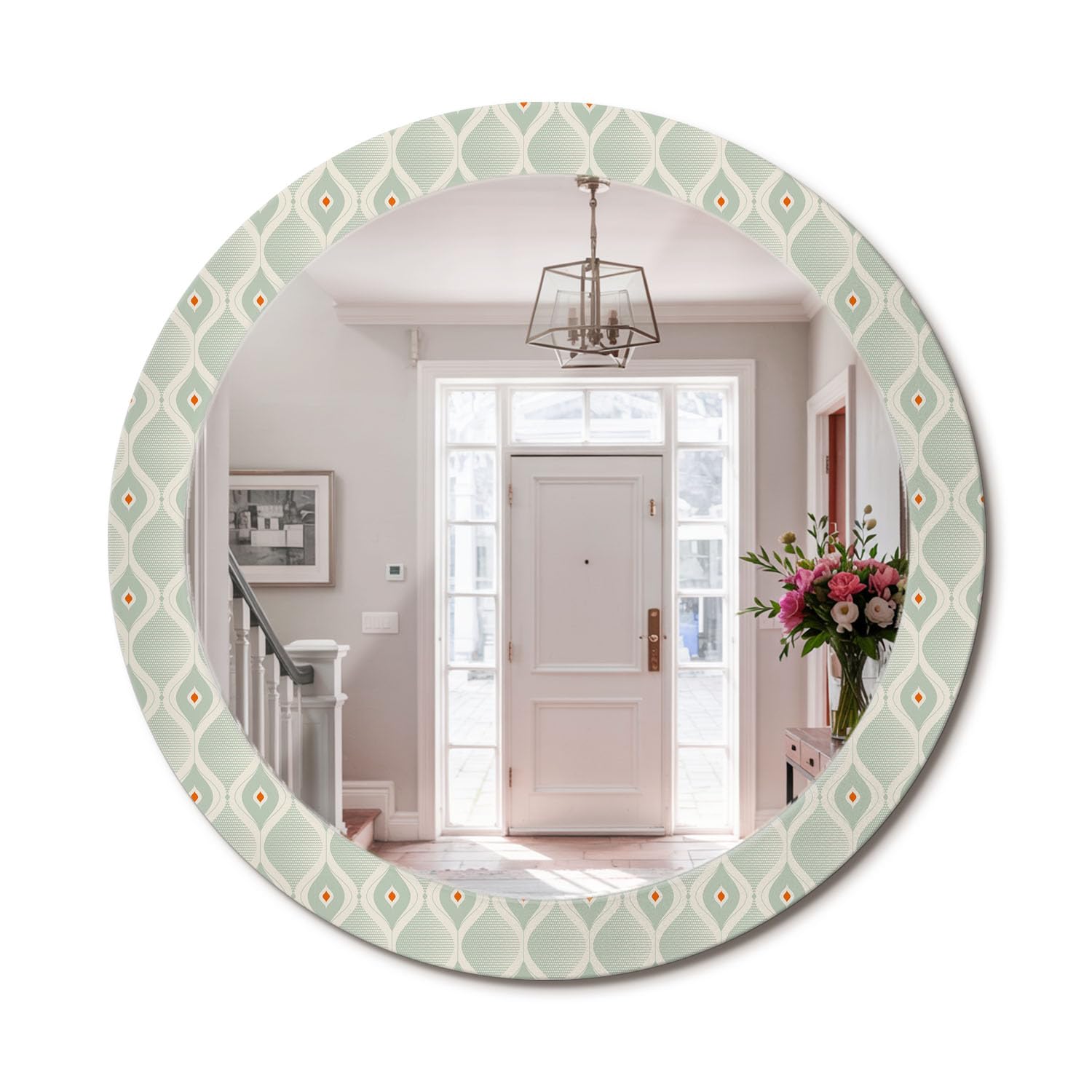 Miroir rond fi80 cadre imprimé pour illuminer un salon sombre et vide