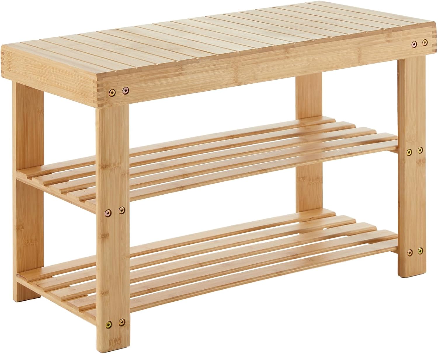 Sweetcrispy 3-Tier Shoe Rack Bench, Bamboo Entryway Storage Organizer, Shoes Stand for FrontDoor Entrance, Bedroom, Living Room, 286lb Capacity, 11.3 x 27.6 x 17.8 Inches, Light Wood