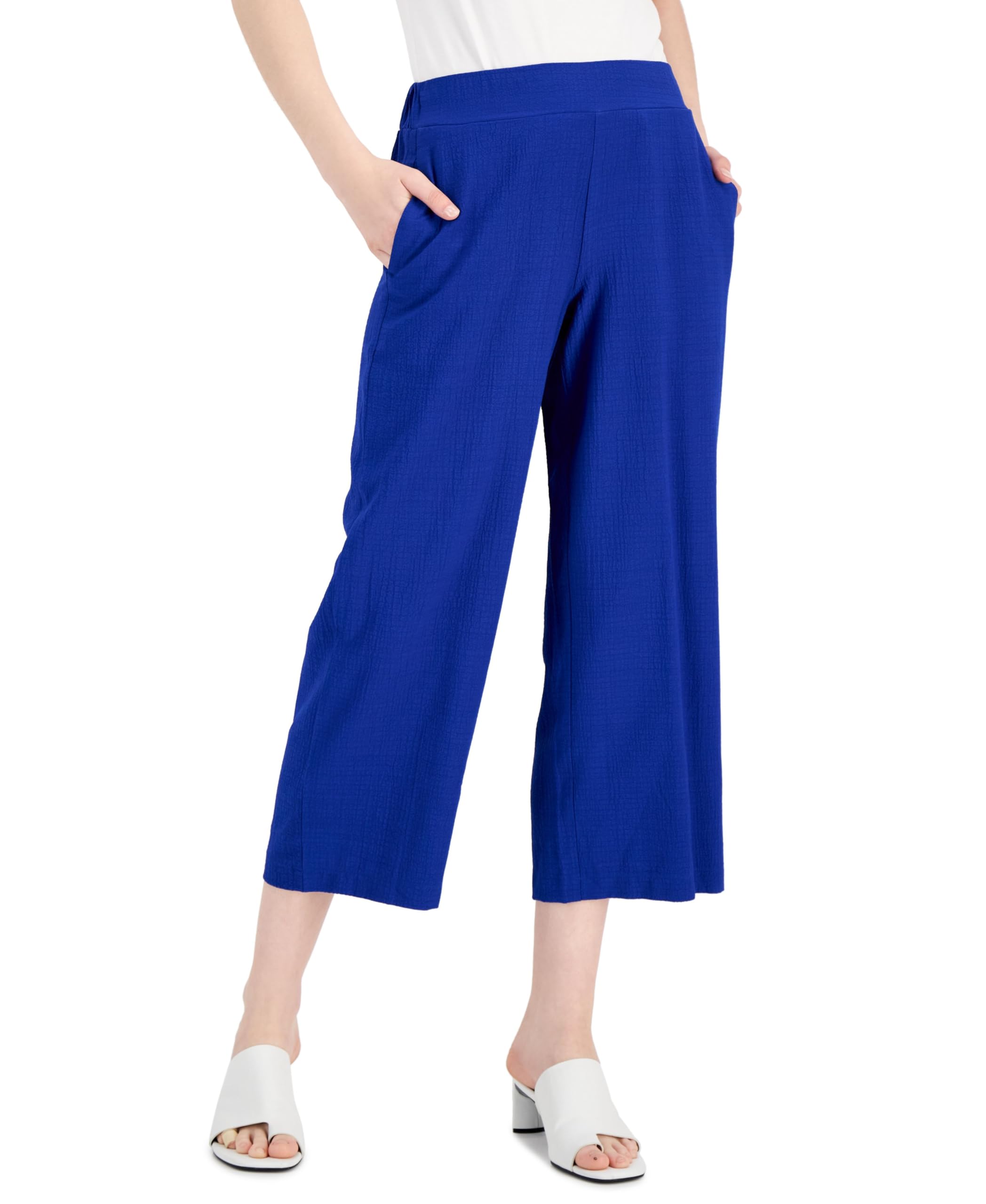 Alfani Crinkle Cropped Pants Modern Blue 14