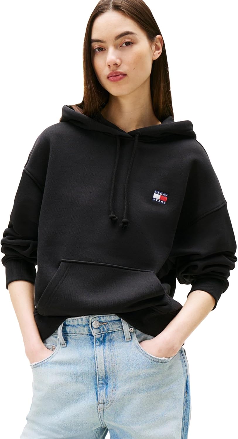 Tommy Jeans womens Medium Weight Pullover Hoodie With Embroidered Flag Logo