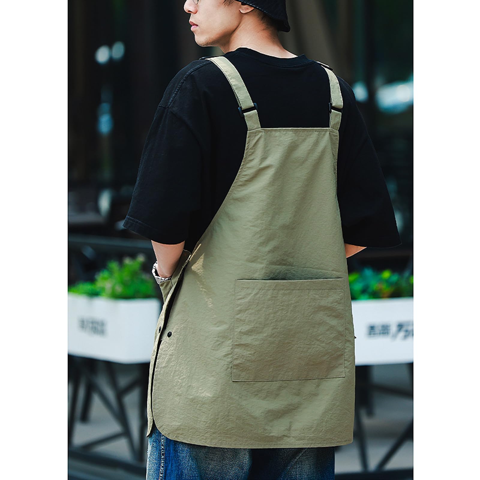 Tablier de cordonnier avec Poches, Tablier Unisexe pour la Maison, Le Travail, Le Camping en Plein air, Blouse avec Boutons pour Le Travail, la Cuisine, Taille Unique, Vert (Marron, Taille u