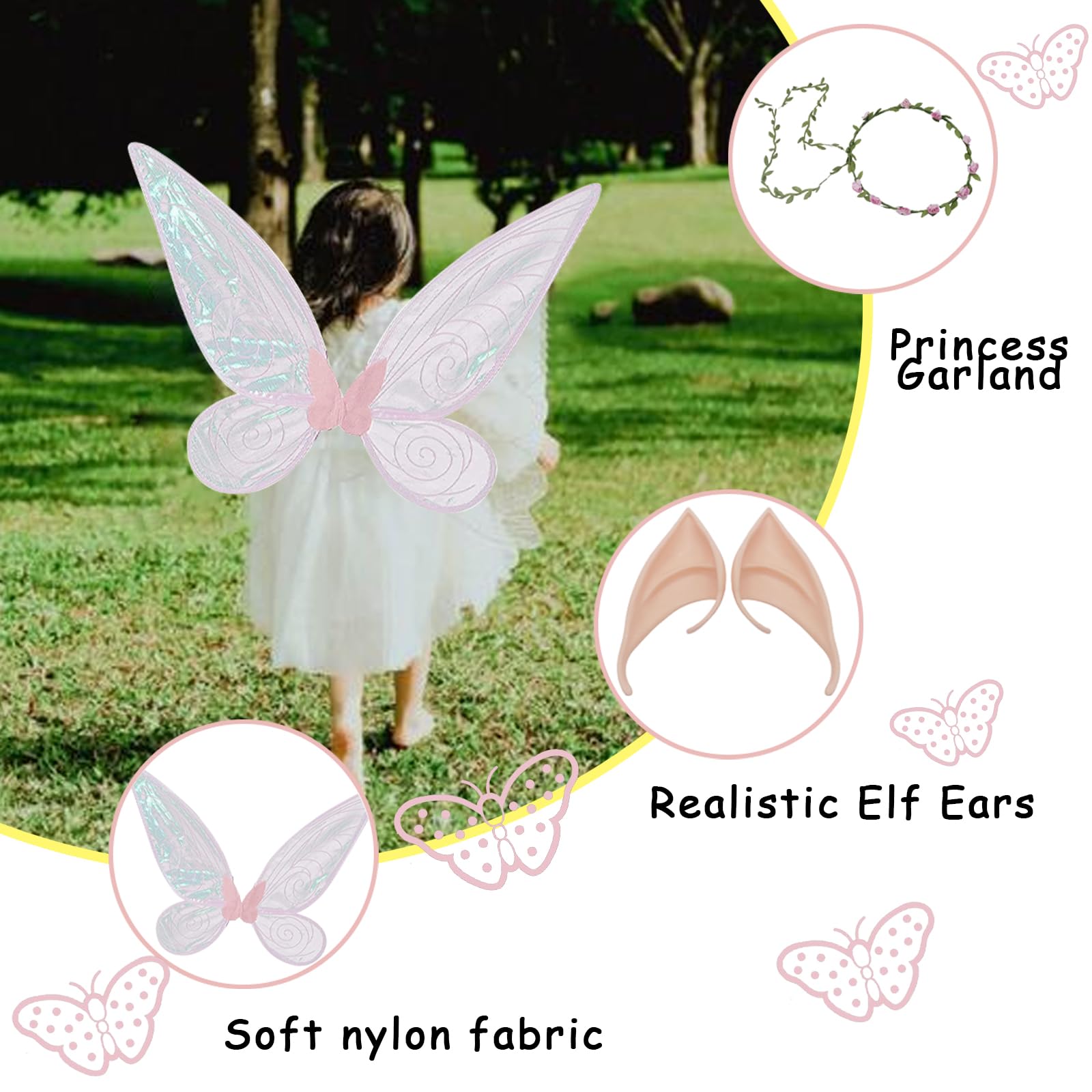 Déguisement Halloween Déguisement Fée Femme - Robe, Ailes, Oreilles Elfes, Couronne Fleur - Taille M - Pour Halloween Cosplay Robe Verte Femme