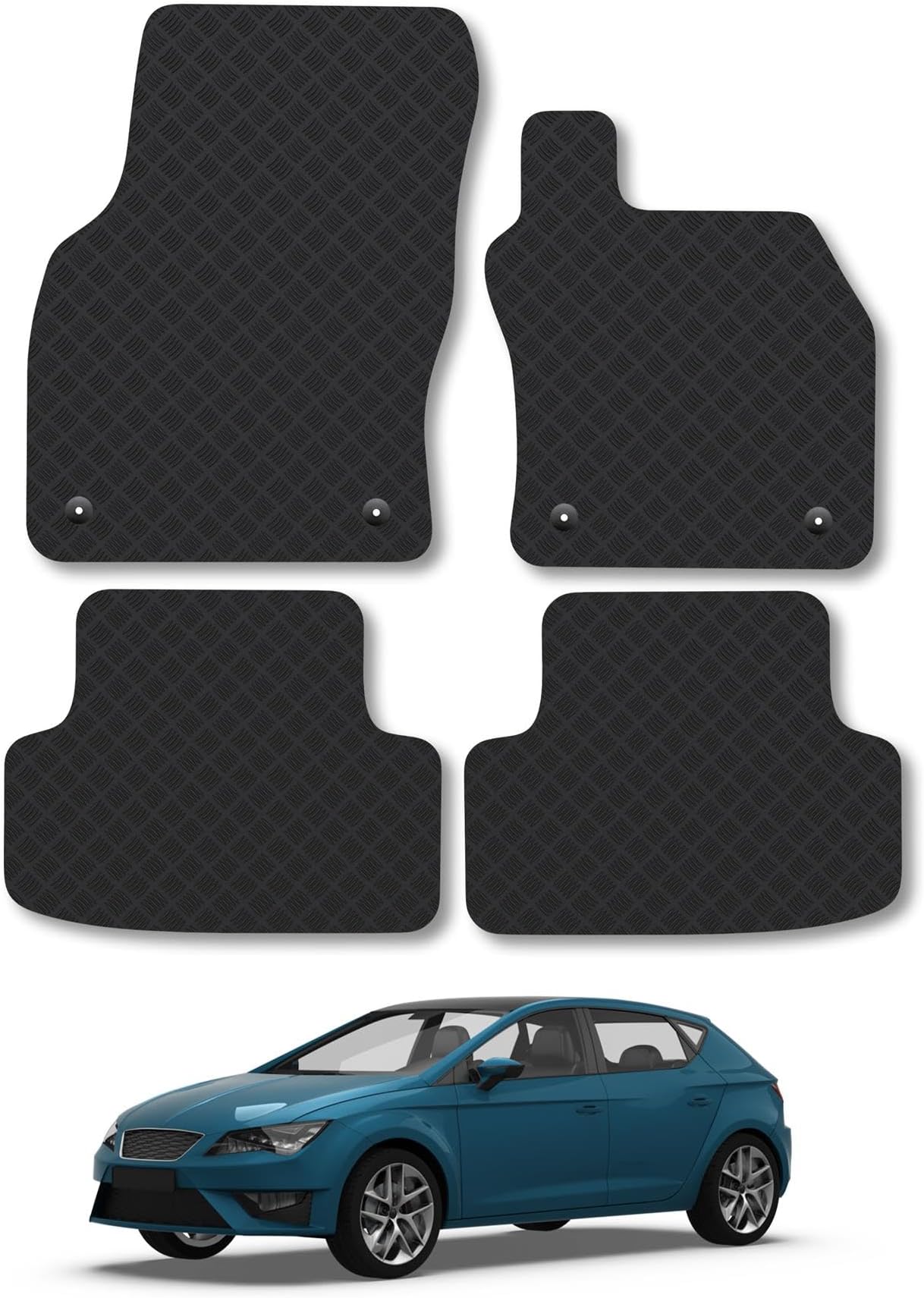 Rubber Car Mats Compatible with Seat Leon (2013-2020) Tailored Fit Car Floor Mats Set Accessory Custom Fit Anti-Slip Backing Heavy-Duty Waterproof Easy-Clean Durable All Weather Full Coverage