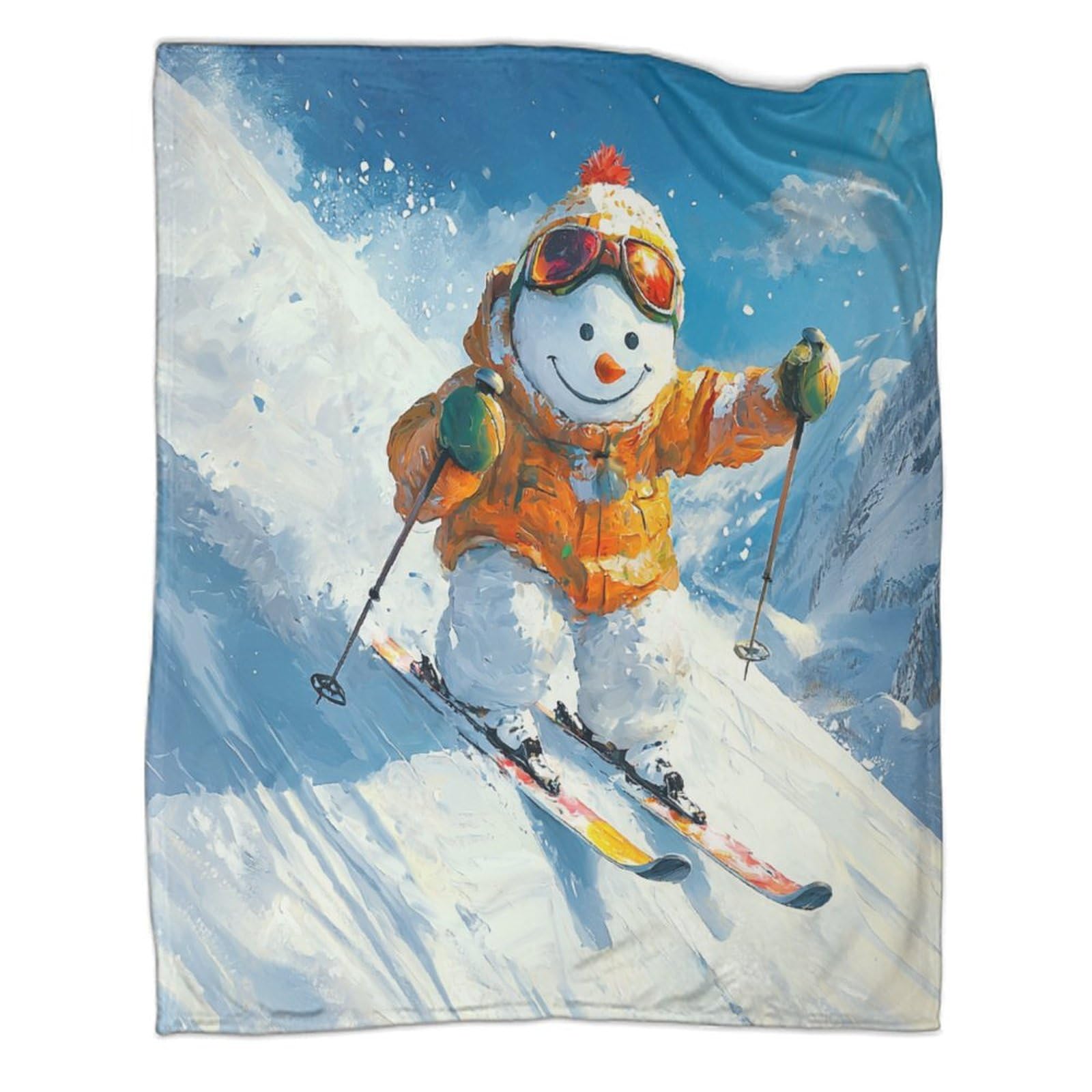 Couverture de ski imprimée 3D en flanelle douce pour grand canapé ado et adulte