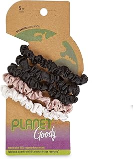 GOODY Planet Ouchless Satin Skinny Scrunchies 5ct Black,Cream,and Blush