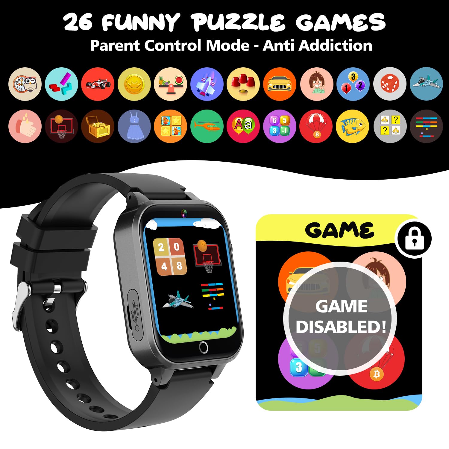 aswan watch Montre Enfant, Jouet Enfant, Montre Connectée Enfant - 26 Jeux, Caméra, Vidéo, Apprendre l'heure, Cadeau pour Fille Garçon
