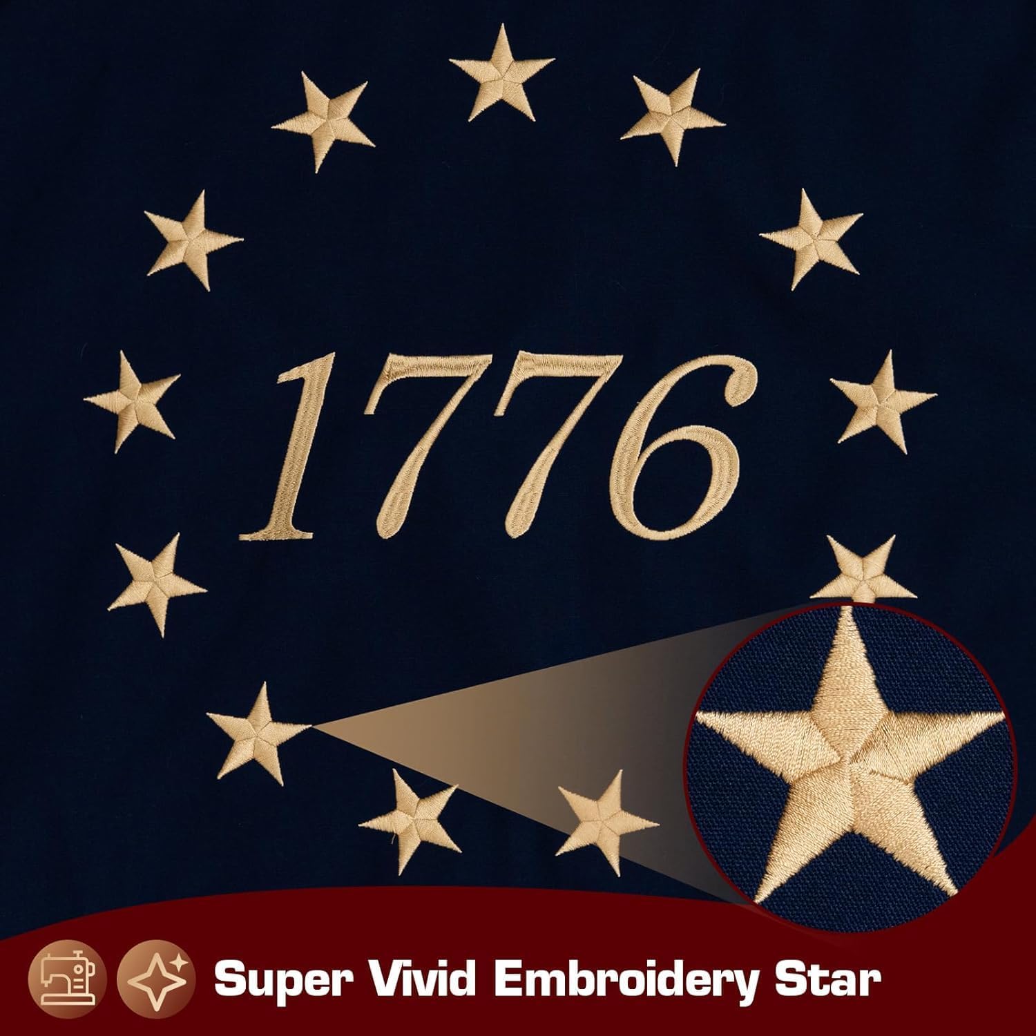 1776 Betsy Ross Flag 3x5 Ft Tea-Stained 100% Cotton - Vintage 1776 American 250th Anniversary Flag, Outdoor Heavy Duty 13 Star Historical Banner | Embroidered Stars, Sewn Stripes & Brass Grommets
