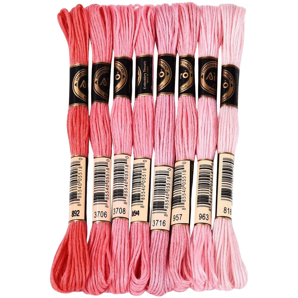70 Yards 8 Skeins Gradient 6 Strands Hot Pink Embroidery Friendship Bracelet Thread Variegated Floss Cross Stitch Polyester Threads Assorted Bulk Set for Hand Sewing Making Crochet Supply