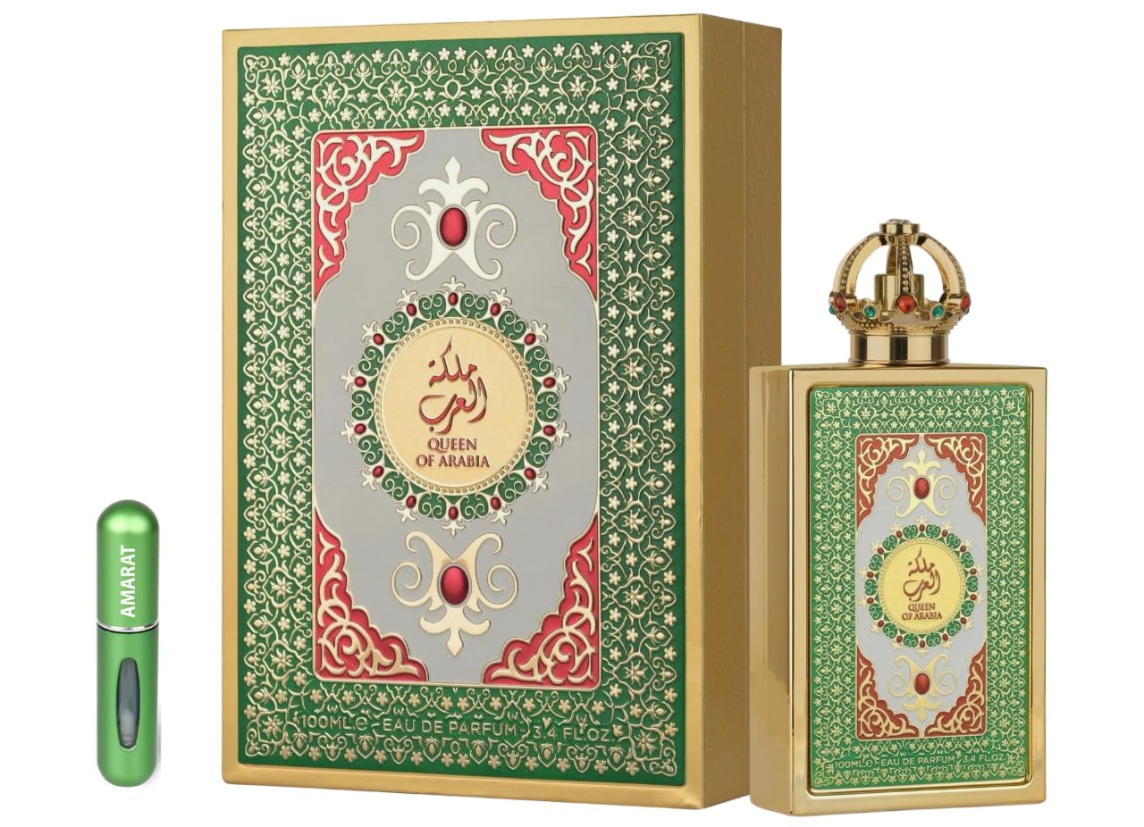 Lattafa Queen of Arabia Eau de Parfum 100 ml, Perfume Árabe para Mujer de Larga Duración, Incluye Atomizador Recargable 5 ml, Fragancia Femenina con Ylang-Ylang, Rosa y Vainilla (Queen of Arabia)