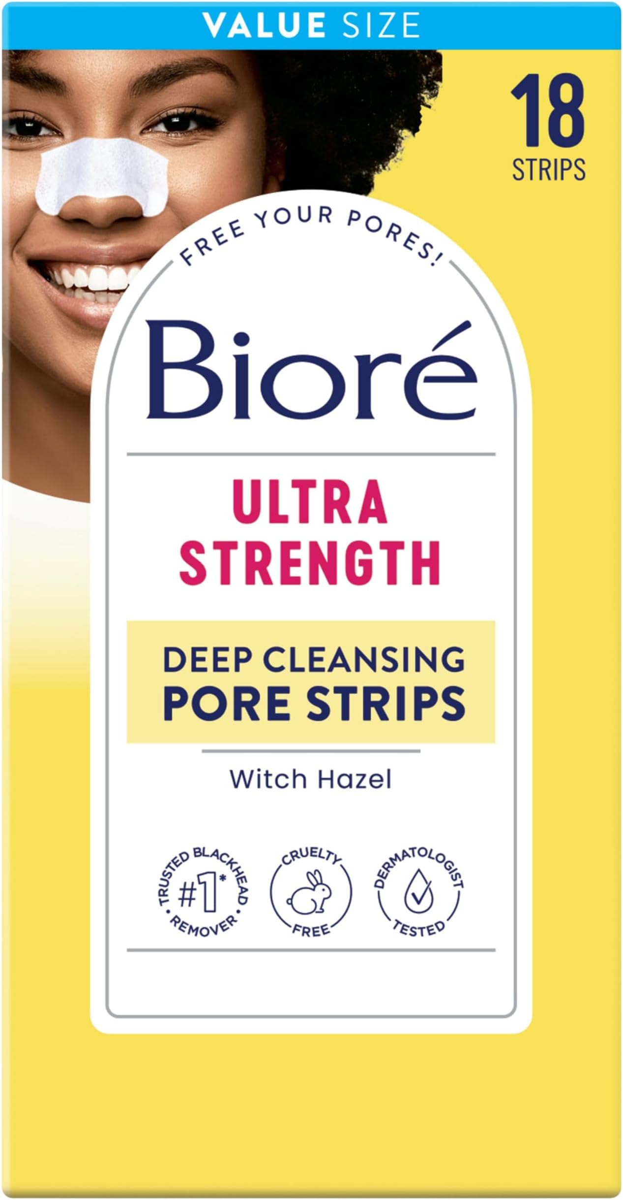 Witch Hazel Ultra Cleansing Pore Strips, 18 Nose Strips, Clears Pores up to 2x More than Original Pore Strips, features C-Bond Technology, Oil-Free, Non-Comedogenic Use
