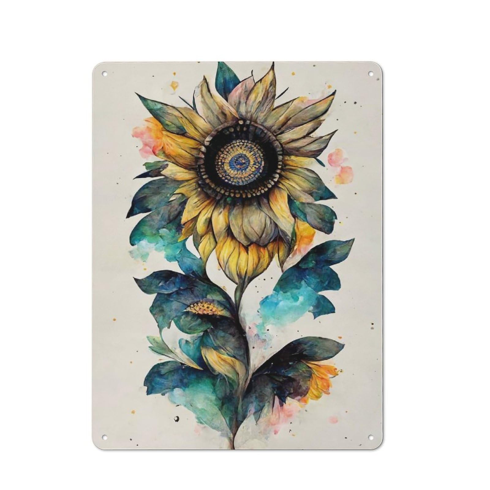 Junmoney Style Detailed Sunflower Drawing Retro Metal Sign 40X30cm For Living Room Or Hallway, For Updating Living Room And Hallway After Moving