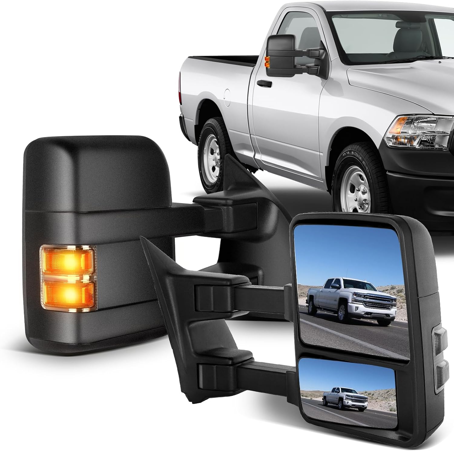 ECCPP Tow Mirrors fit for 1999-2002 for Ford for F250 for F350 for F450 for F550 Super Duty Towing Mirrors Power Heated Manual-Folding - Texture Black Pair Mirrors Driver Side and Passenger Side