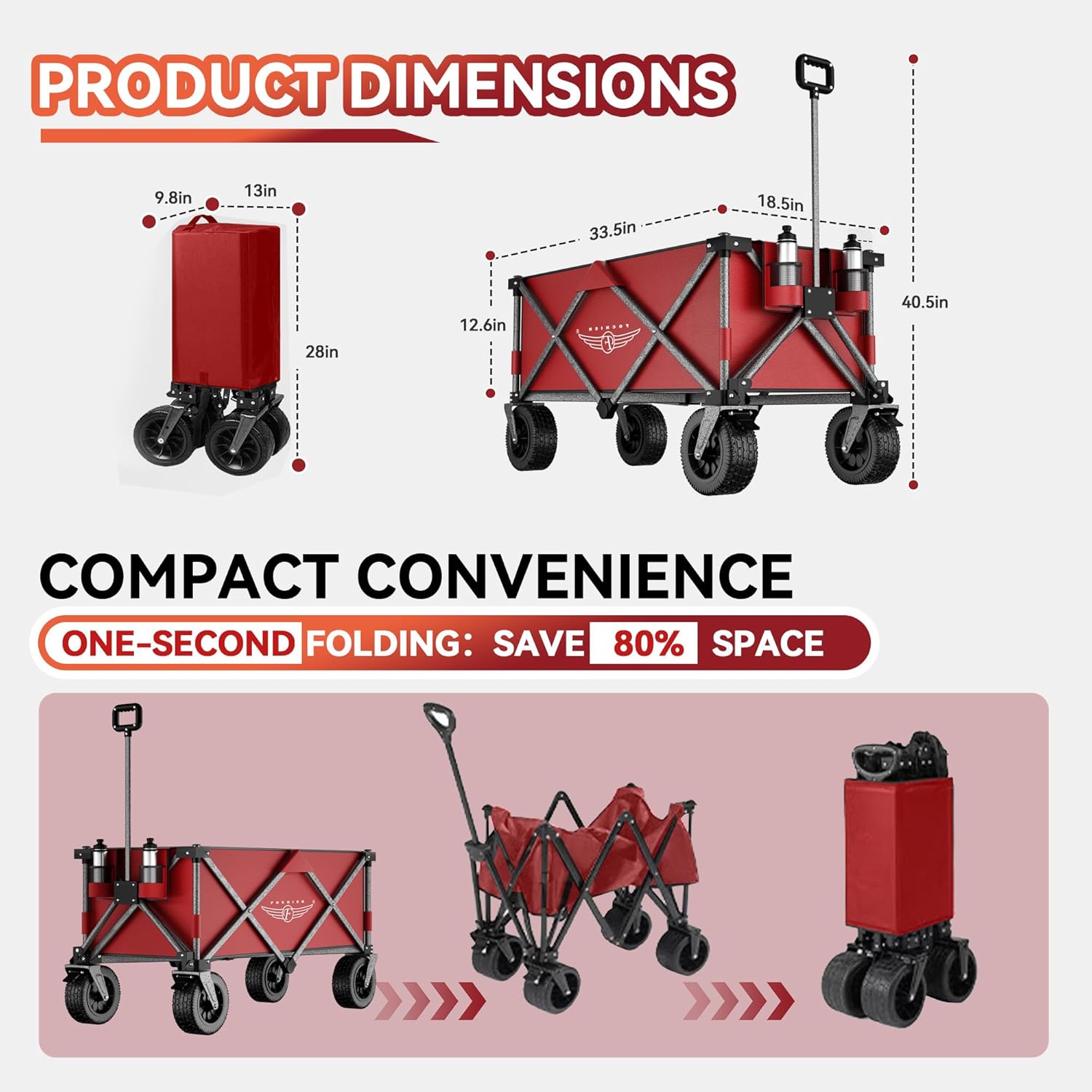 Collapsible Wagon Carts, Folding Wagon Cart with Big Wheels, Heavy Duty Garden Carts with Cup Holders, Outdoor Utility Wagon for Camping Grocery Sports Fishing-Red (Extra Cargo Net) Collapsible Wagon Carts, Folding Wagon Cart with Big Wheels, Heavy Duty Garden Carts with Cup Holders, Outdoor Utility Wagon for Camping Grocery Sports Fishing-Red (Extra Cargo Net)