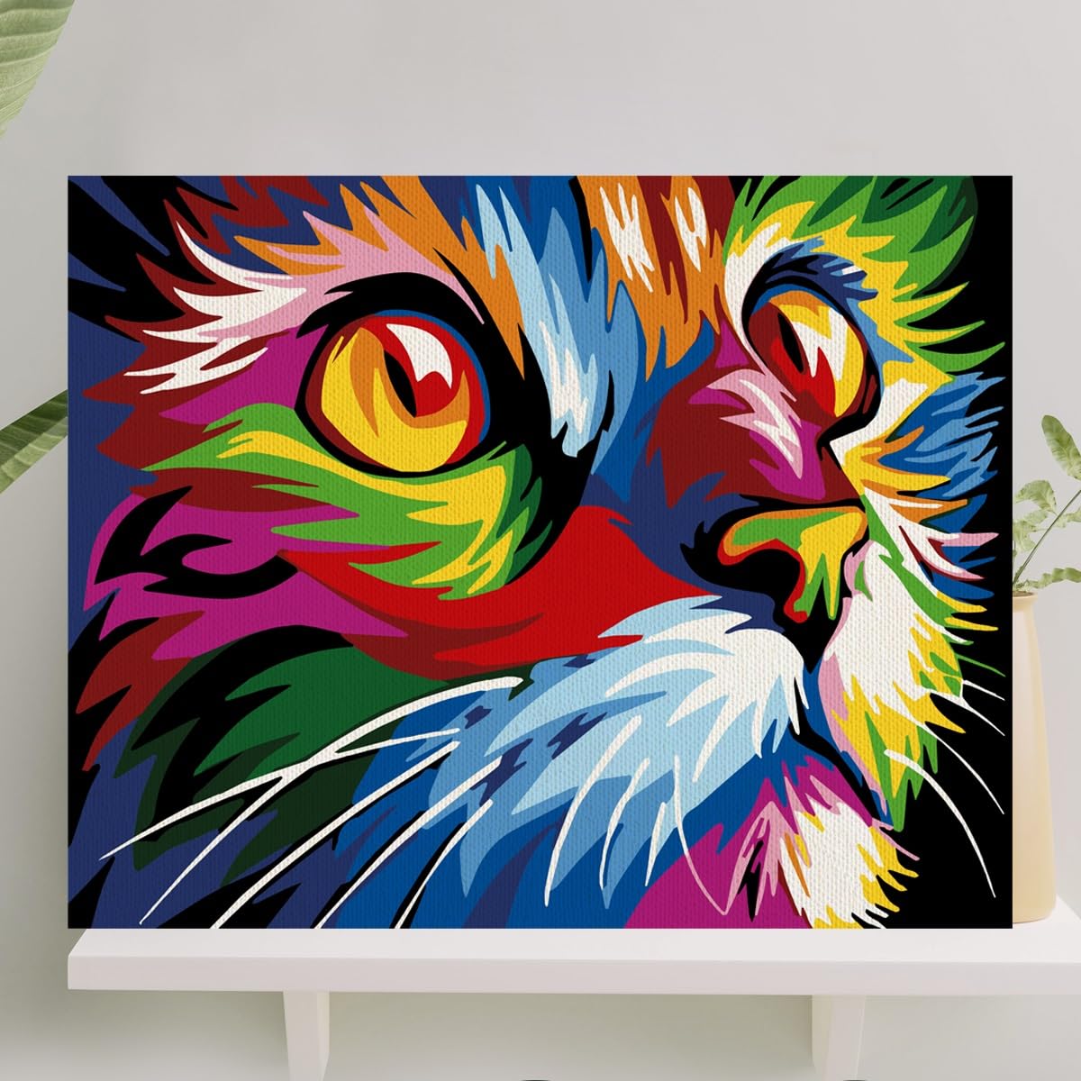 Palmiye Hobi Sanat Sayılarla Boyama Tuval Seti Fırça Boya Dahil (Çıtalı) 40x50 CM - Renkli Kedi