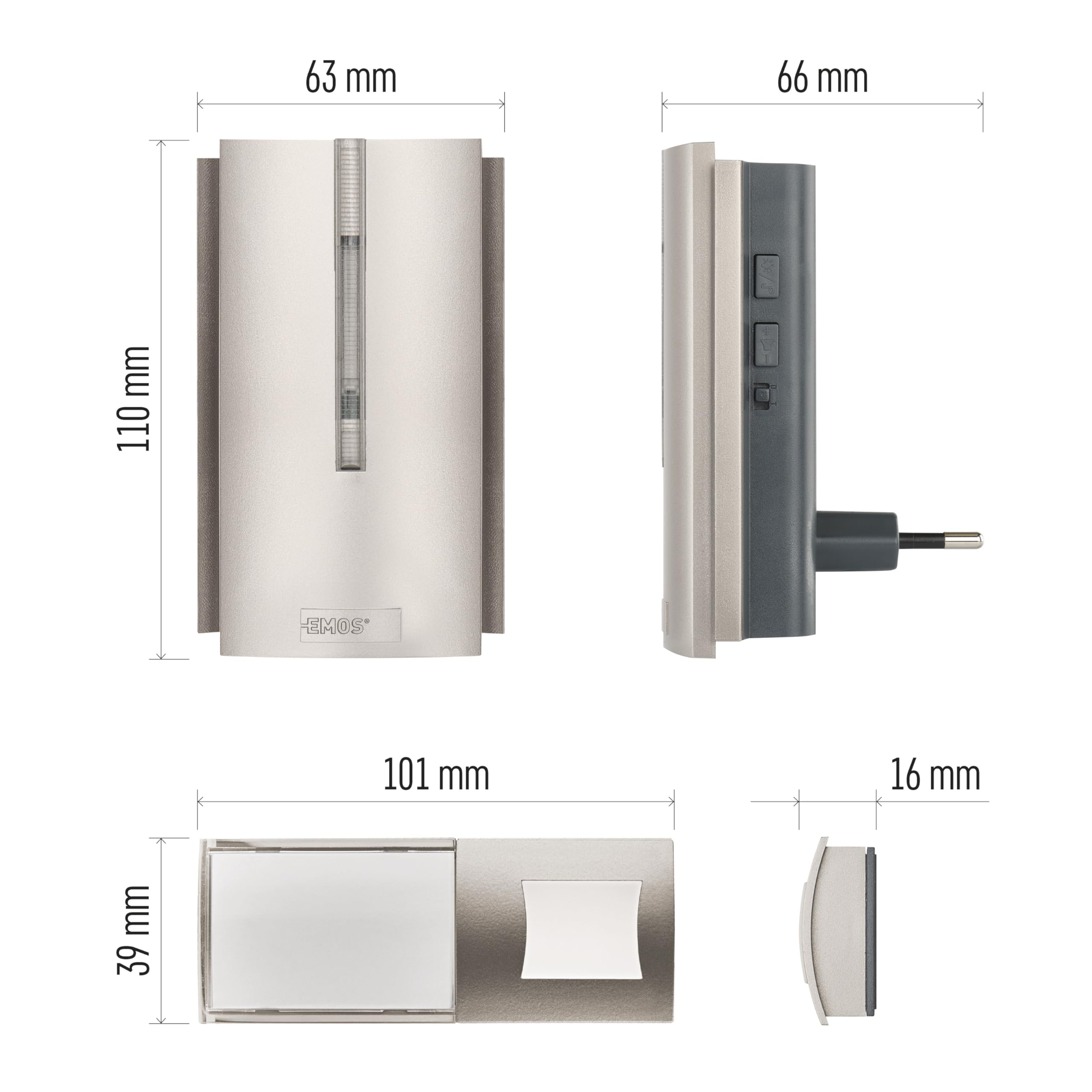 EMOS Juego de Timbre inalámbrico con función de repetidor y Puerto USB-C, Alcance Ilimitado, Volumen de 5 Niveles hasta 85 dB, indicador LED, 16 melodías, función de Memoria, 230 V