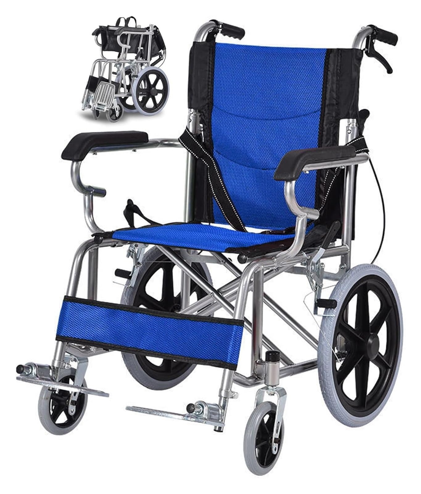Silla de ruedas manual, ligera y duradera, silla de transporte plegable portátil para una fácil movilidad y comodidad