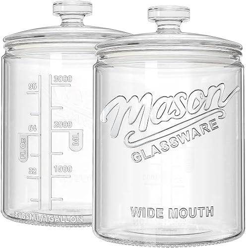 2 Pack 1 Gallon Glass Cookie Jar wz Lid, Glass Canisters for Pantry Organizers & Storage, Wide Mouth Mason Jar for Flour Sugar, Sourdough Starter, Coffee, Dog Treat, Apothecary, Laundry Room