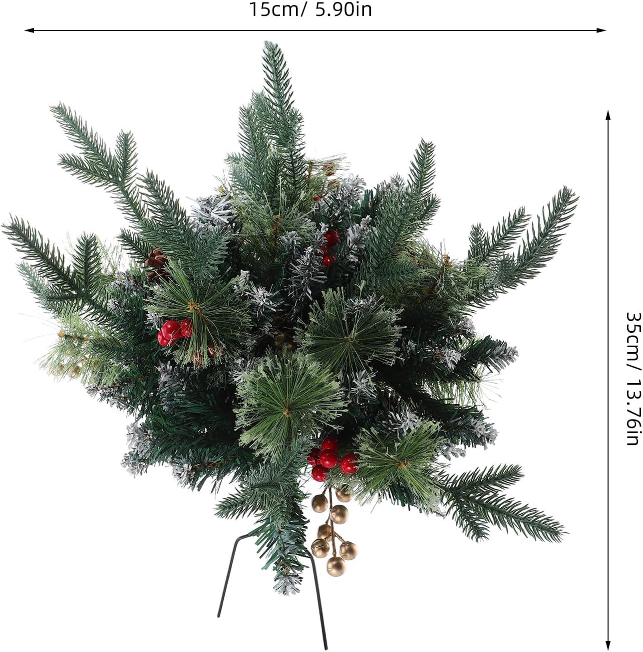 Christmas Pine Branch Stakes Frosted Urn Filler with Red Berry Pine Cone Ornaments Xmas Tree Outdoor Urn Filler Holiday Decor for Garden Patio