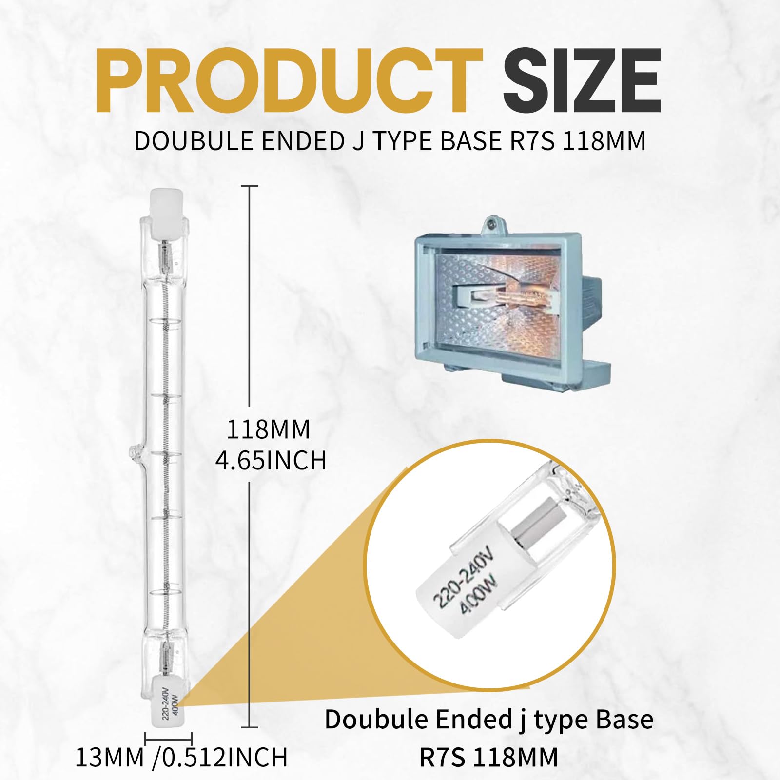 VINSPIRE 4 Pack C Grade R7s Halogen Bulb 118mm 400W Dimmable, Linear Halogen Floodlight Bulbs, R7s Security Light Bulb - Image 2