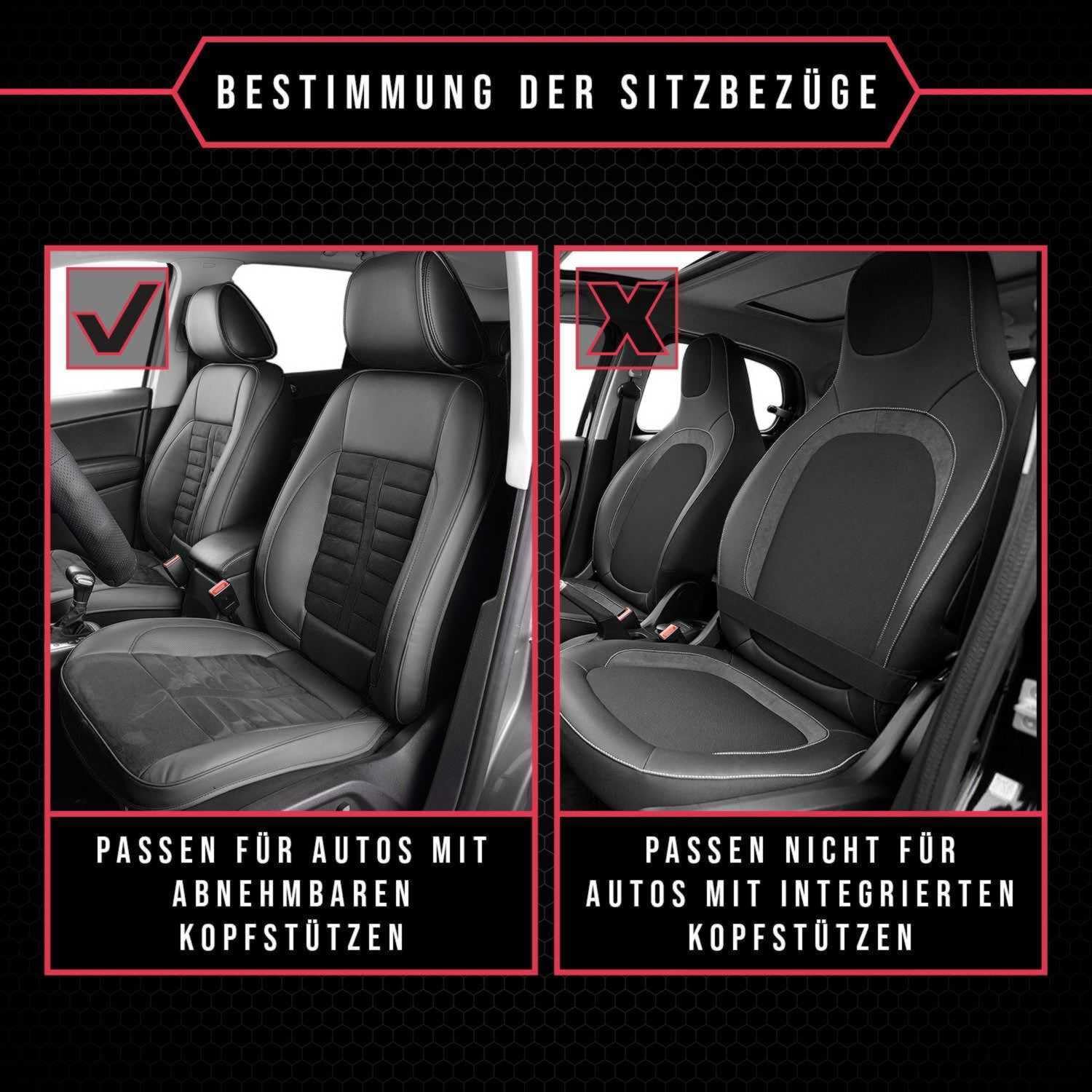 2er Set Autositzbezüge PKW universal | Auto Sitzbezüge Velourslederimitat Grau für Airbag geeignet | für Vordersitze | 1+1 Autositze vorne