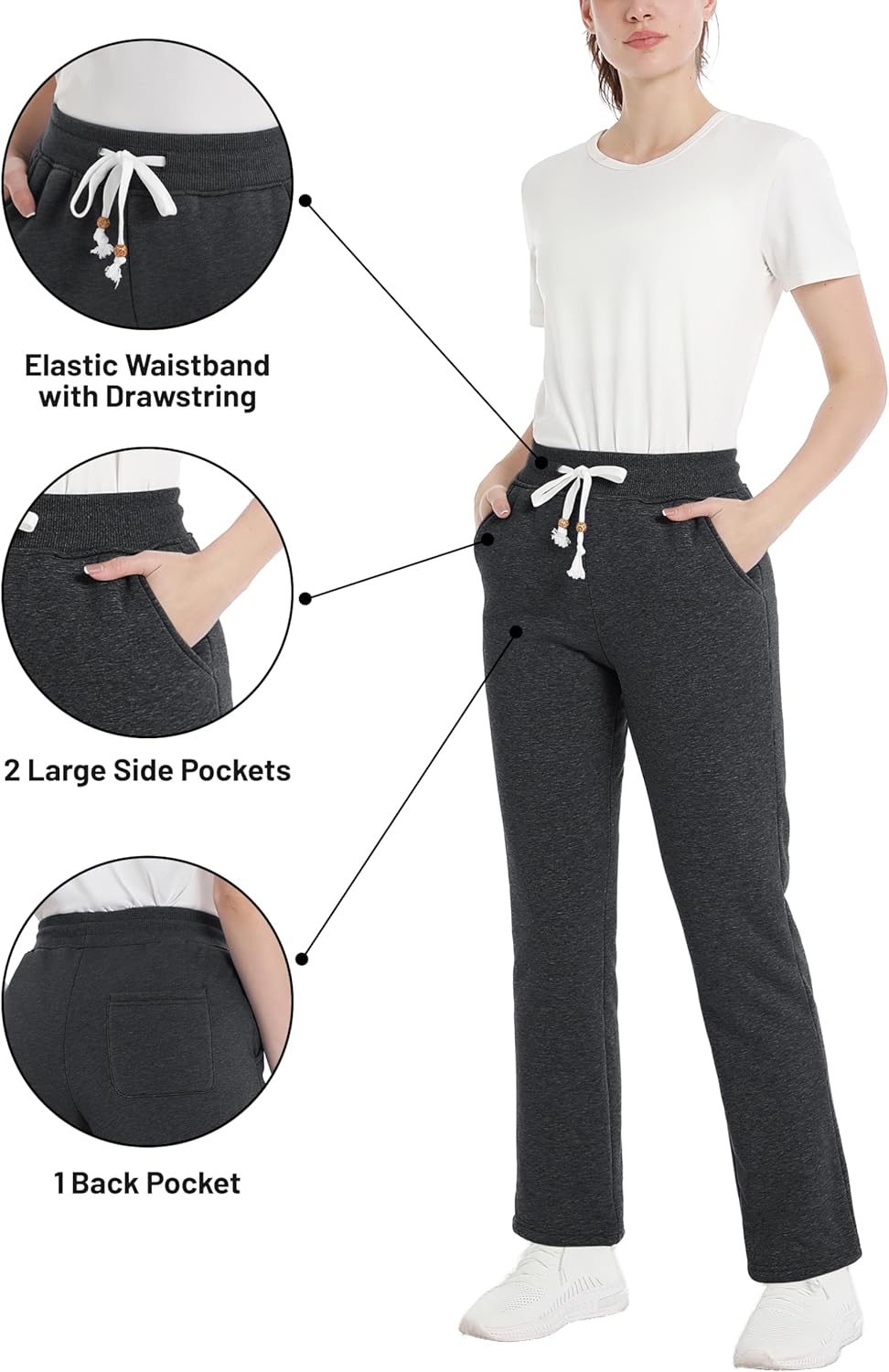 TACVASEN Women's Fleece Lined Sweatpants Winter Thermal Thick Sherpa Pants with Pockets Warm Cotton Athletic Lounge Casual - Image 5