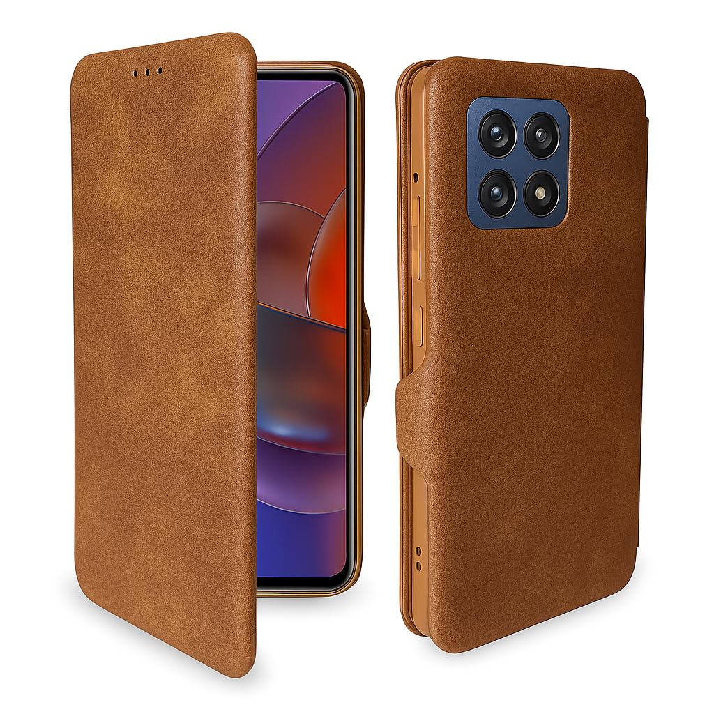 Premium Vegan Leather Phone Cover with Card Slot – Slim, Durable, Privacy Protection, Kickstand Function, Elegant Flip Wallet Cases Compatible for Motorola Moto Edge 60 Fusion 5G (Brown)