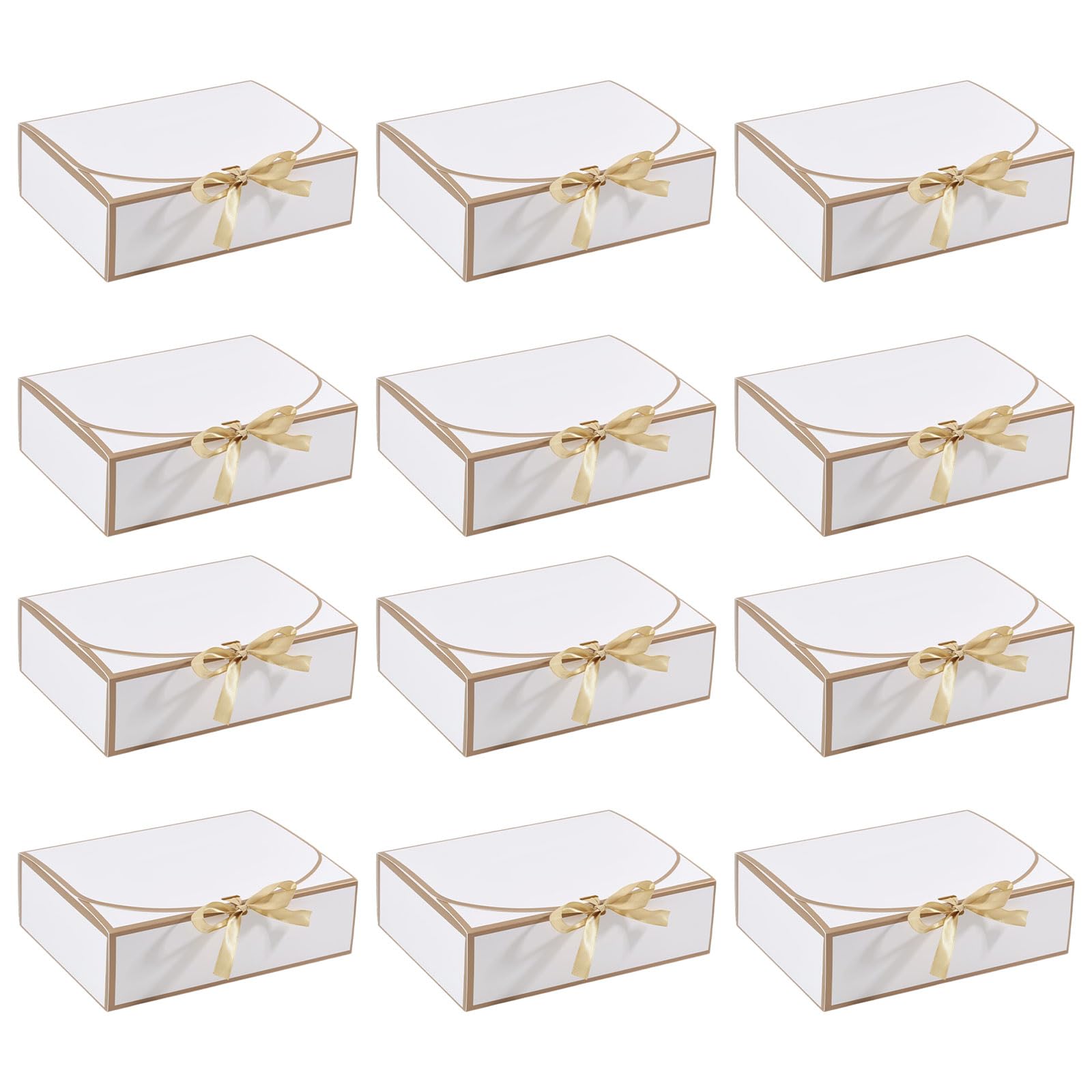 GLOBLELAND Lot de 12 boîtes cadeaux pliables pour demoiselle d'honneur avec rubans - 27,9 x 26,9 cm - Blanches - Pour emballage de mariage, fête des mères, anniversaire de mariage