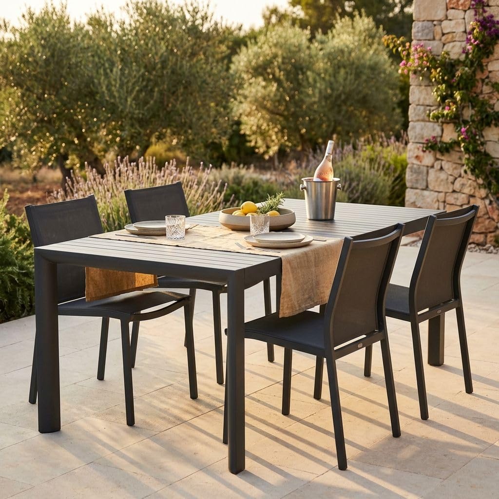 milani home - tavolo da giardino allungabile, alluminio, 8 posti, antracite, piano 135/180 x 70 cm