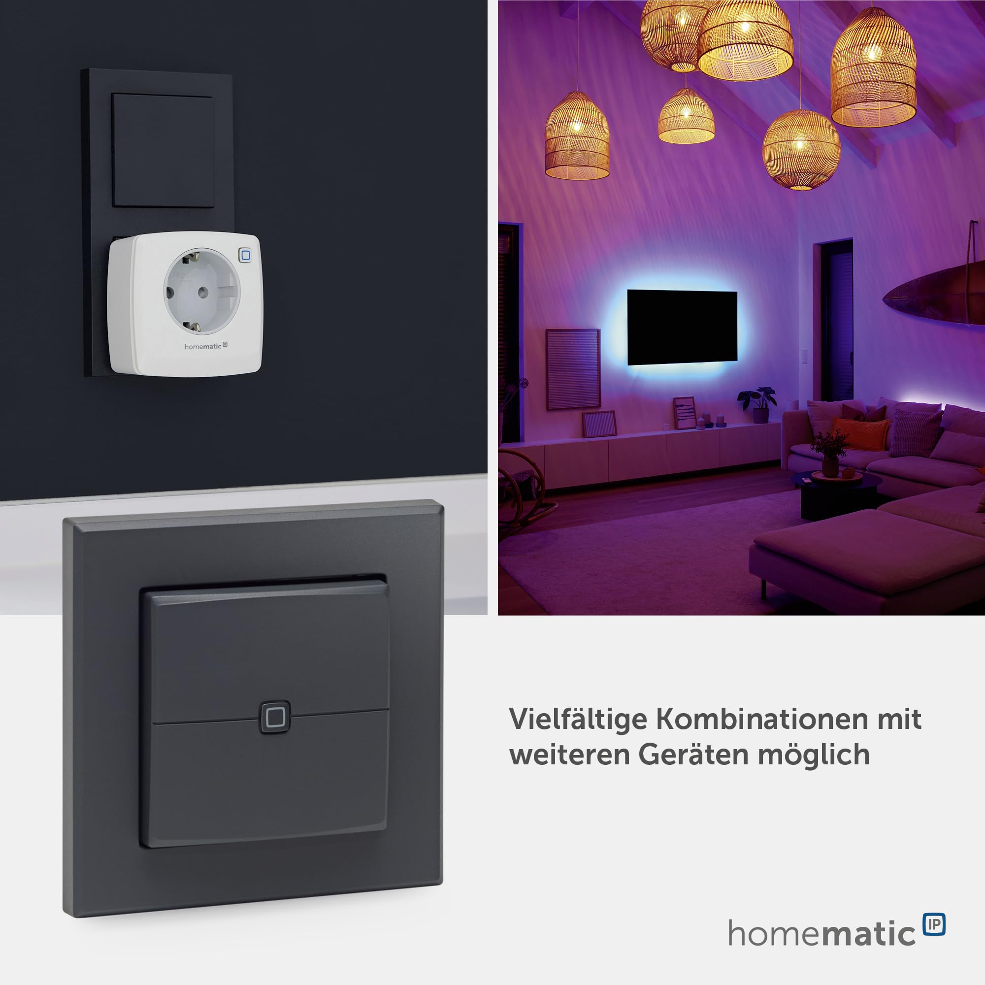 Homematic IP Wandtaster – 2-fach | Smart Home, Wandschalter, zwei Tasten, universell einsetzbar, schaltet Aktoren und Thermostate, kabellos, 161869A0