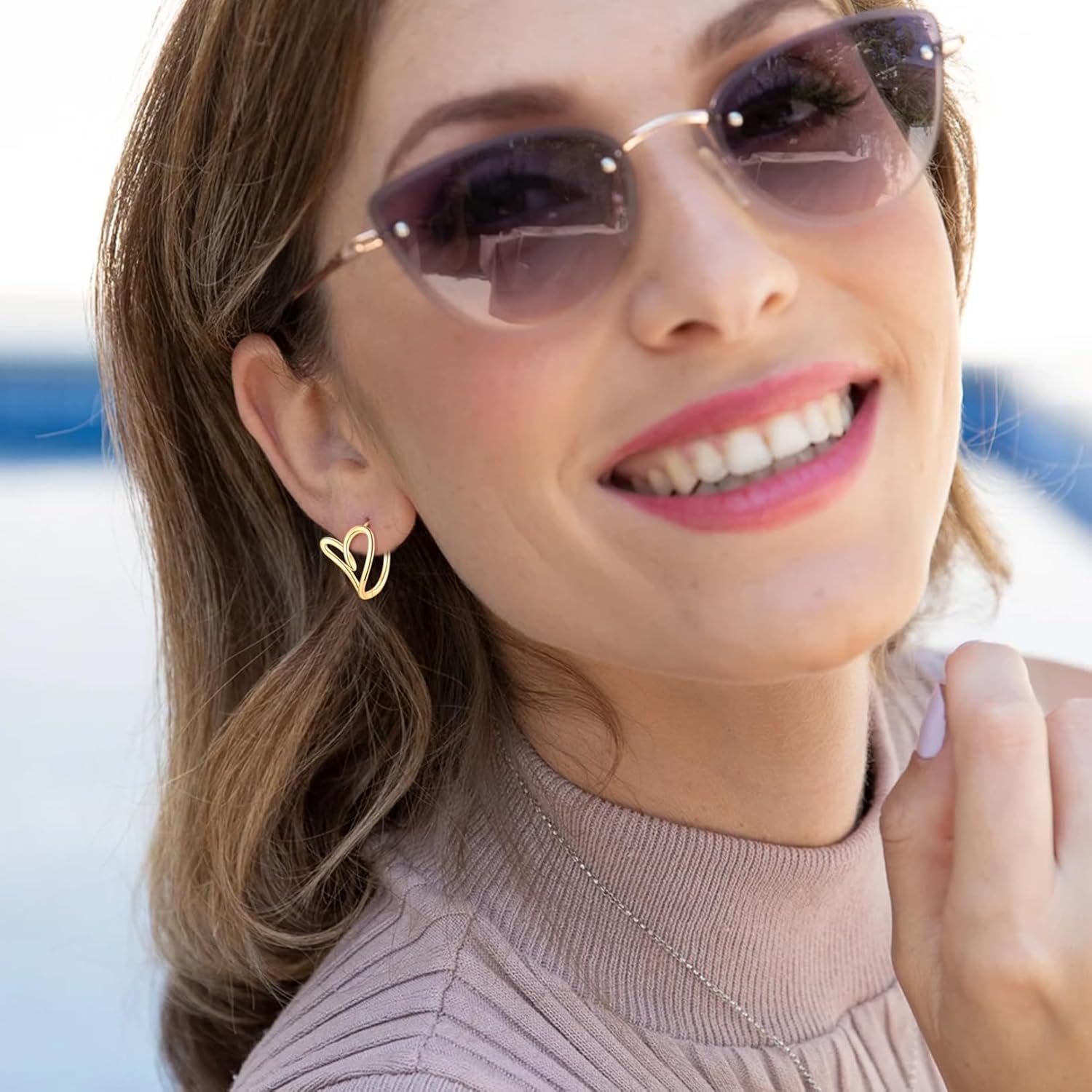 CERSLIMO Gold Heart Huggie Earrings for Women - Hypoallergenic 14K Gold Plated Heart Big Hoop Earrings Jewelry Gifts for Her Birthday Christmas - Image 2