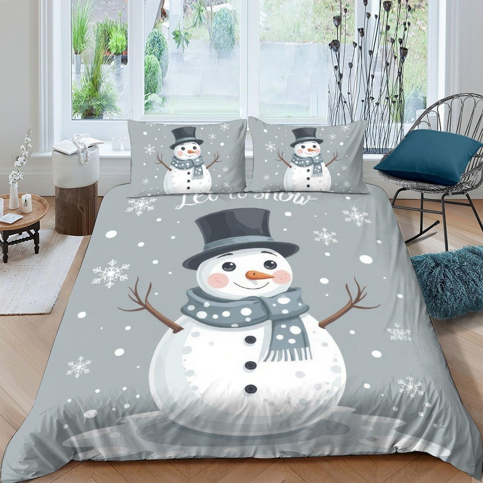 Ctjqhvkz Style-6 3D Printed Snowman Fitted Sheet Microfiber Soft Grey Winter Scene Bed Sheet For Bedroom Guest Room Decor Single（135X200cm）