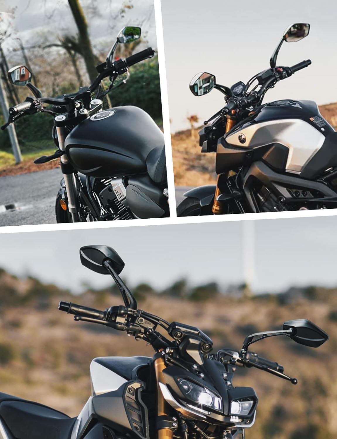 KEMIMOTO Rétroviseur Moto Homologués Universel M8 et M10, Rétroviseur Moto avec Support, Rétroviseur Latéral Arrière, Rétroviseur Scooter Compatible avec MT07, MT09