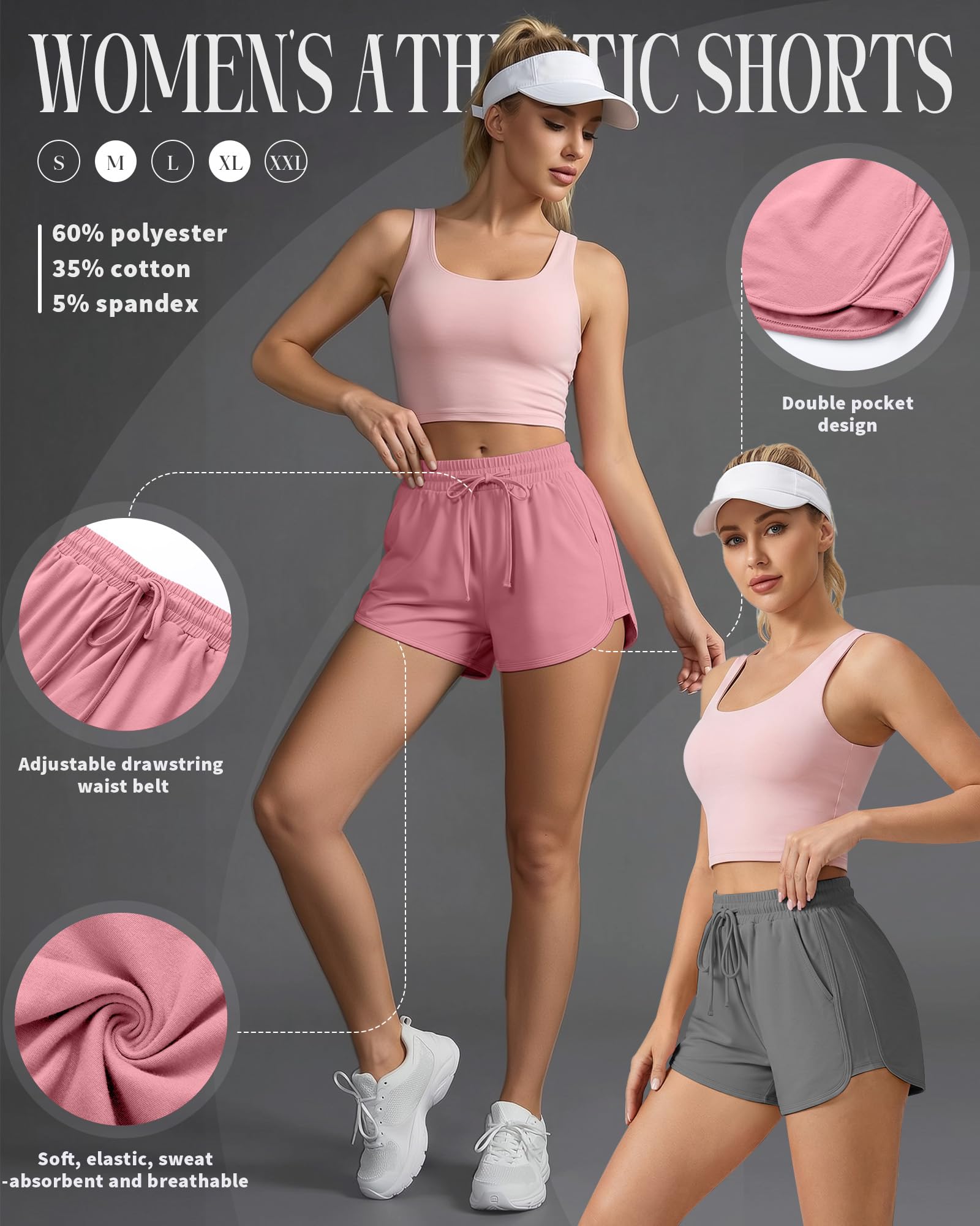 Neer Lot de 4 shorts de survêtement pour femme, shorts d'entraînement athlétiques décontractés avec poches et cordon de serrage
