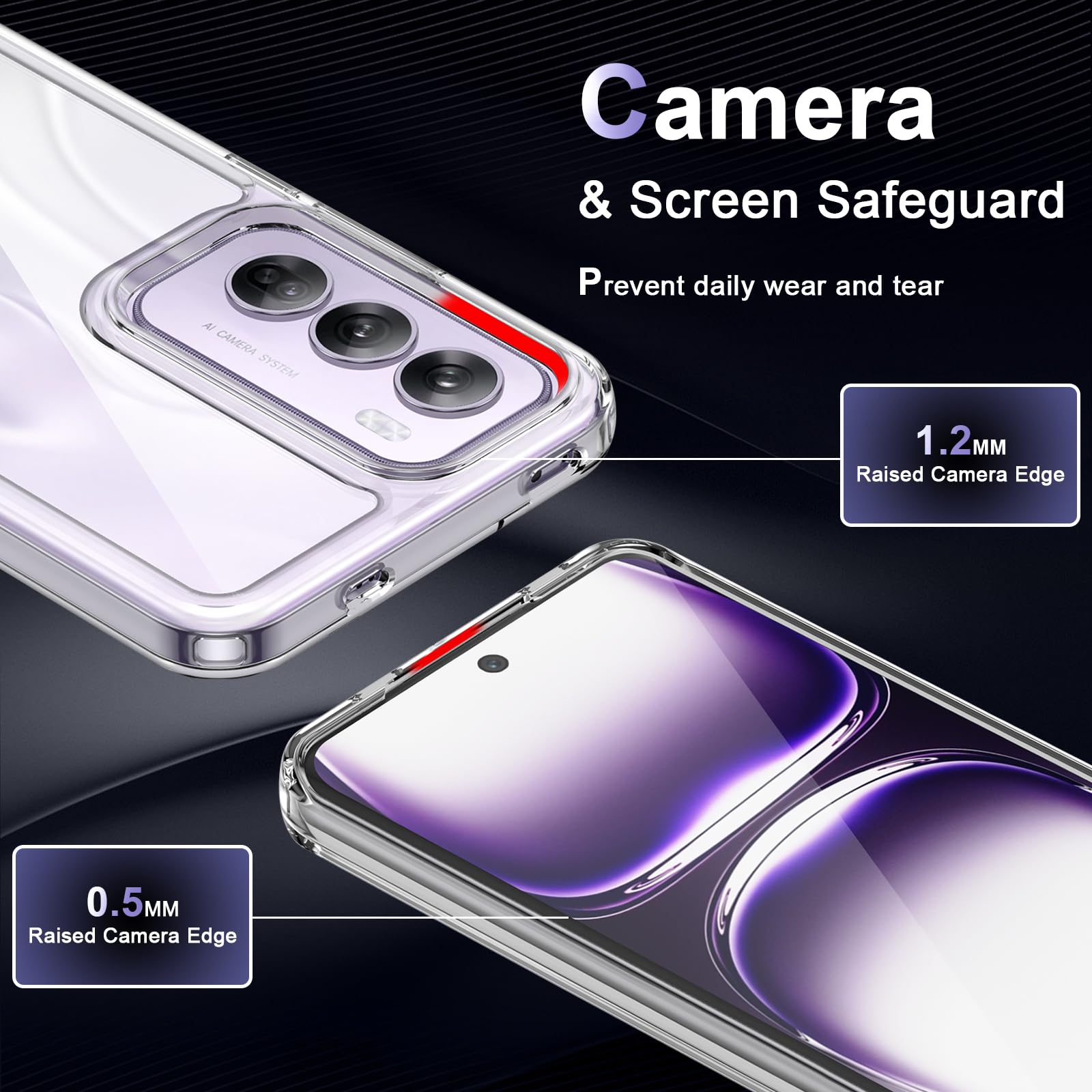 Etui na Oppo Reno 12 Pro 5G, Militarna Ochrona Przed Upadkiem, Odporne na Żółknięcie, Ultracienkie Przezroczyste Etui z Twardego PC Antyzarysowaniowe, Antywstrząsowe