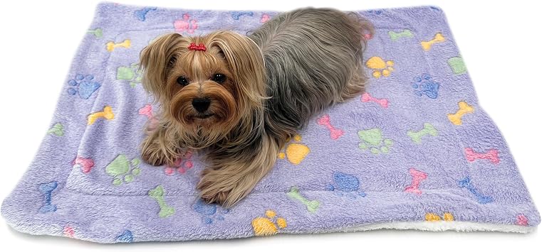 KLIPPO Double Layered Ultra Plush Dog/Puppy Blanket/Mat/Padding/Cover/Throw/Spread Small, Bones & Paws
