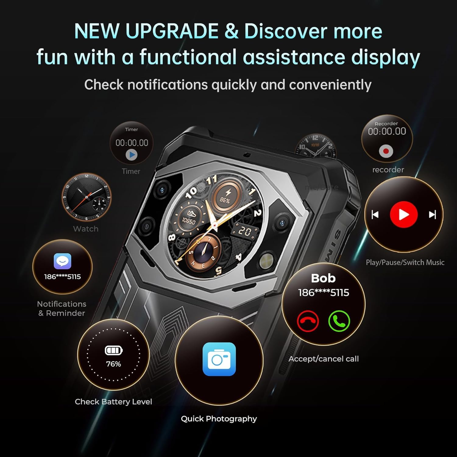 FOSSiBOT F101 Pro Outdoor Handy ohne Vertrag,Dual Bildschirm 15GB(8+7)+128GB/1TB,10600mAh Akku,5,45"HD+Bildschirm,24MP Kamera,Android 13 Outdoor Smartphone IP68/69K,Dual SIM 4G,Face ID,OTG,NFC,Schwarz