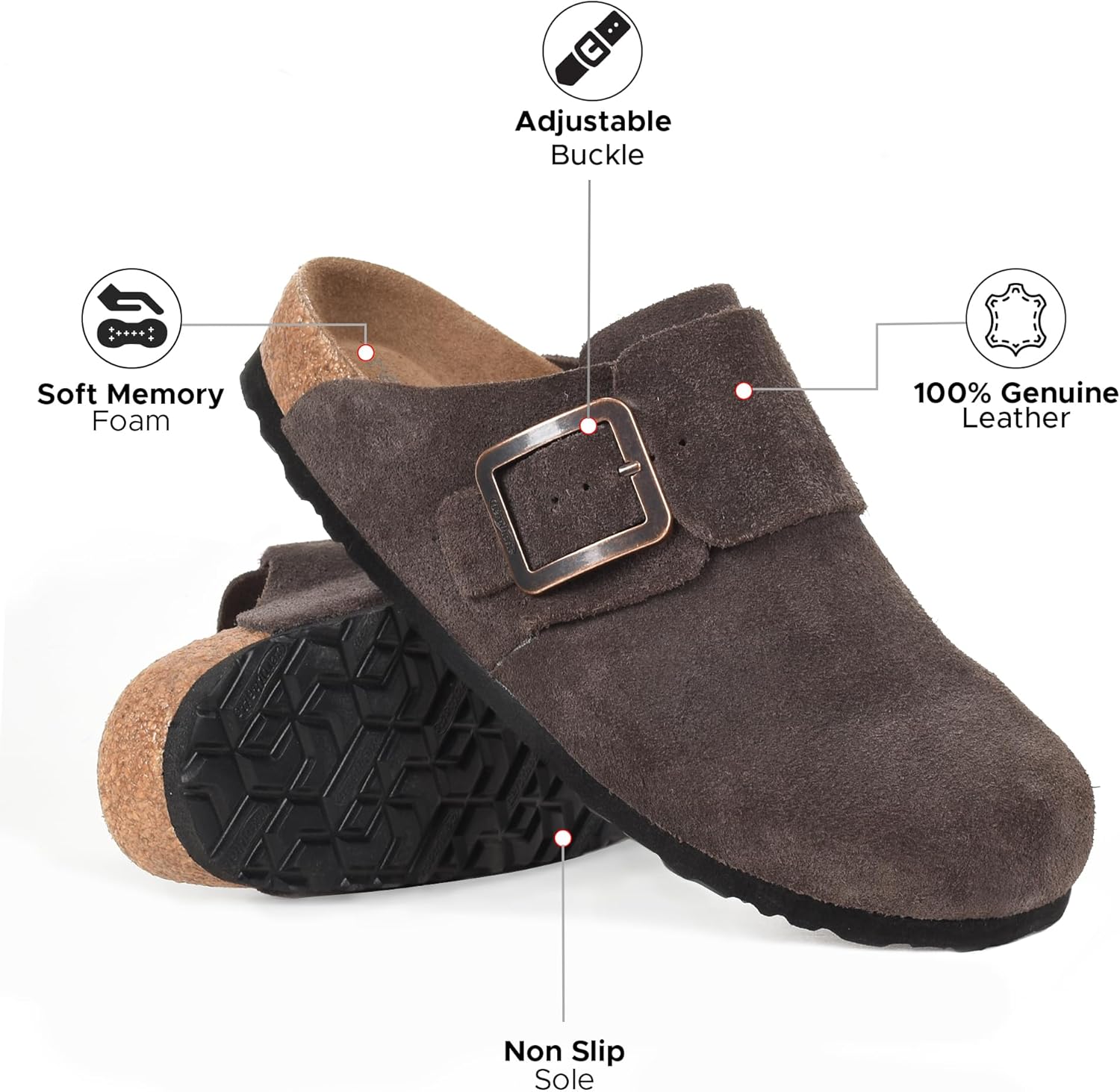 AEROTHOTIC Genuine Leather Clogs for Women with Arch Support Memory Foam Cork Footbed Indoor and Outdoor Adjustable Buckle Potato Shoes Comfortable Mules - Image 4