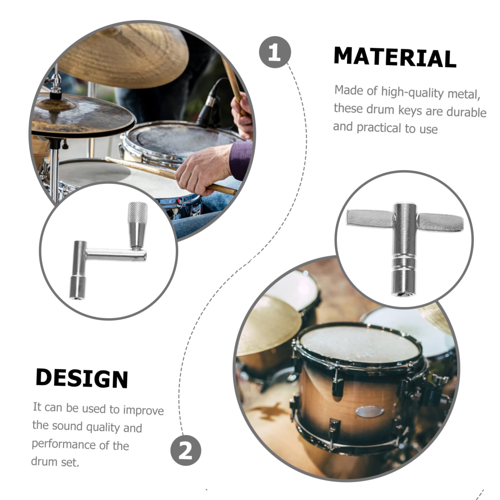 OFFSCH 4 Pcs Drum Tuning Key Set Durable Drum Wrench Tools Includes Shape Z Shape Keys for Musicians