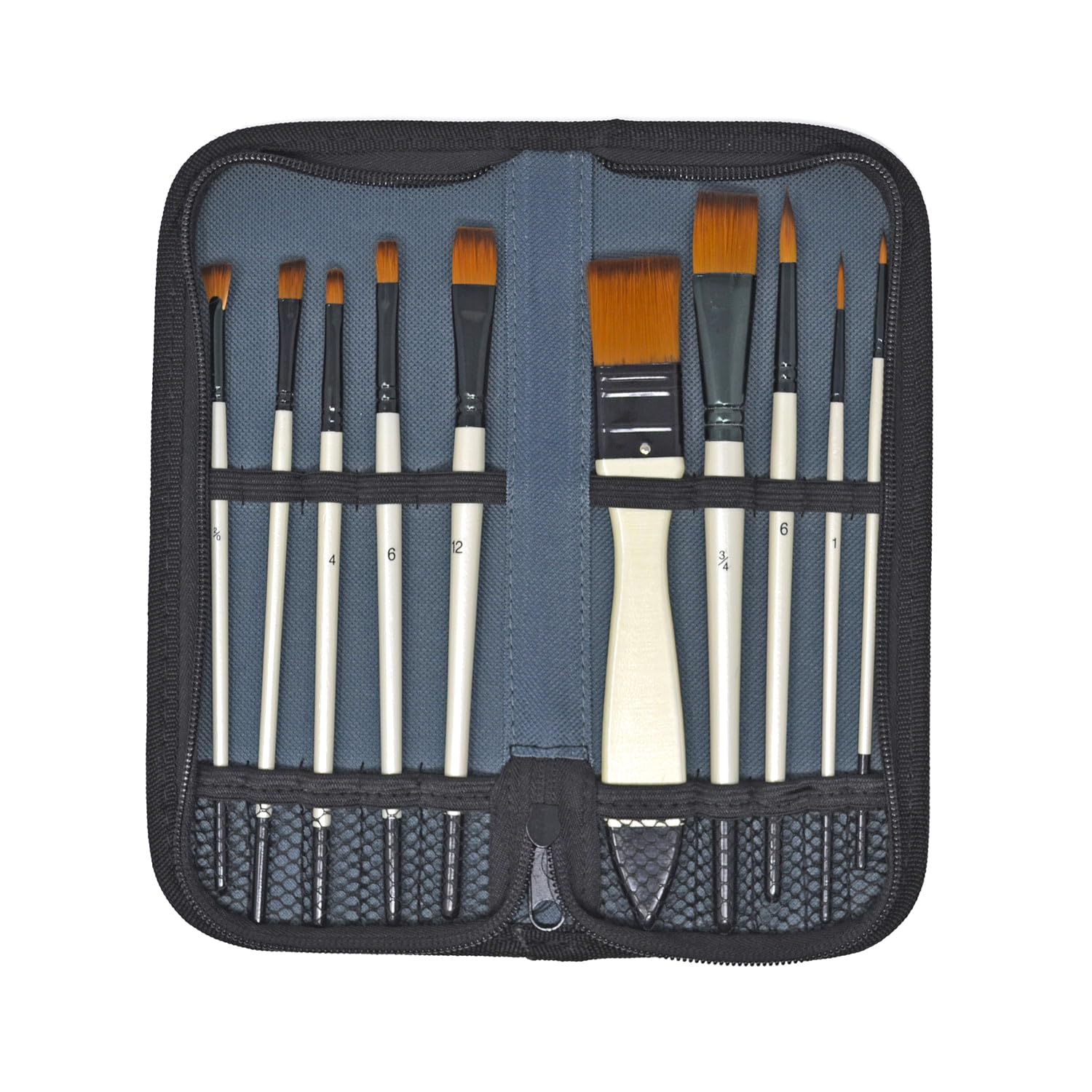 The Art Shop Skipton 10 Assorted Synthetic Paint Brushes In Zip Wallet