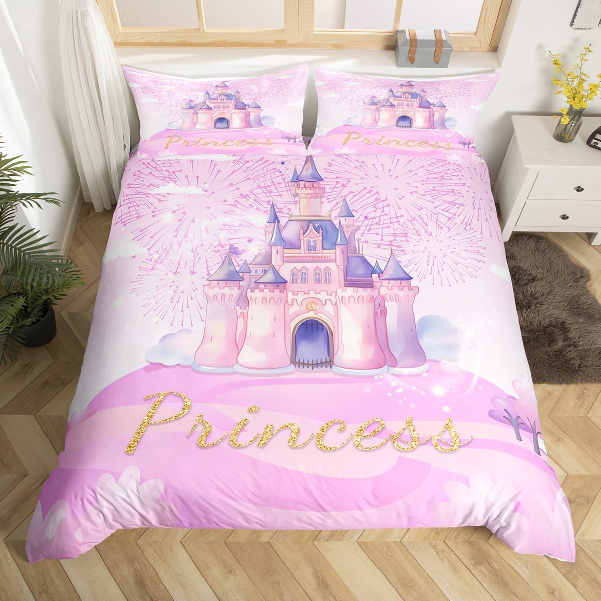 Housse de couette princesse pour lit simple qui résiste aux lavages et colore la chambre