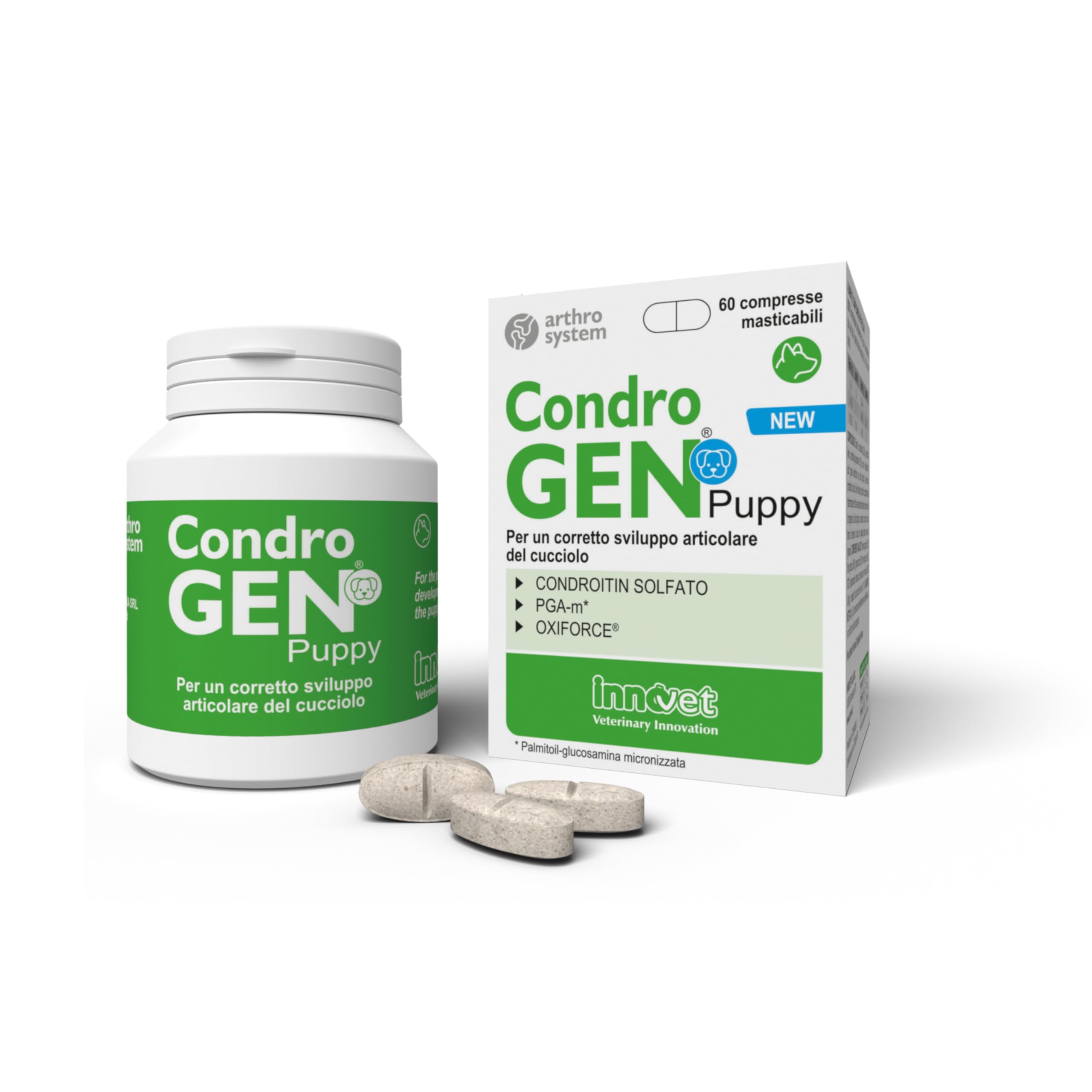 Innovet, Condrogen Puppy, per Articolazioni dei Cuccioli, Aiuta lo Sviluppo Muscolo-Scheletrico, per Cuccioli di Taglia Grande, con PGA-m e Condroitin, 60 Compresse Masticabili