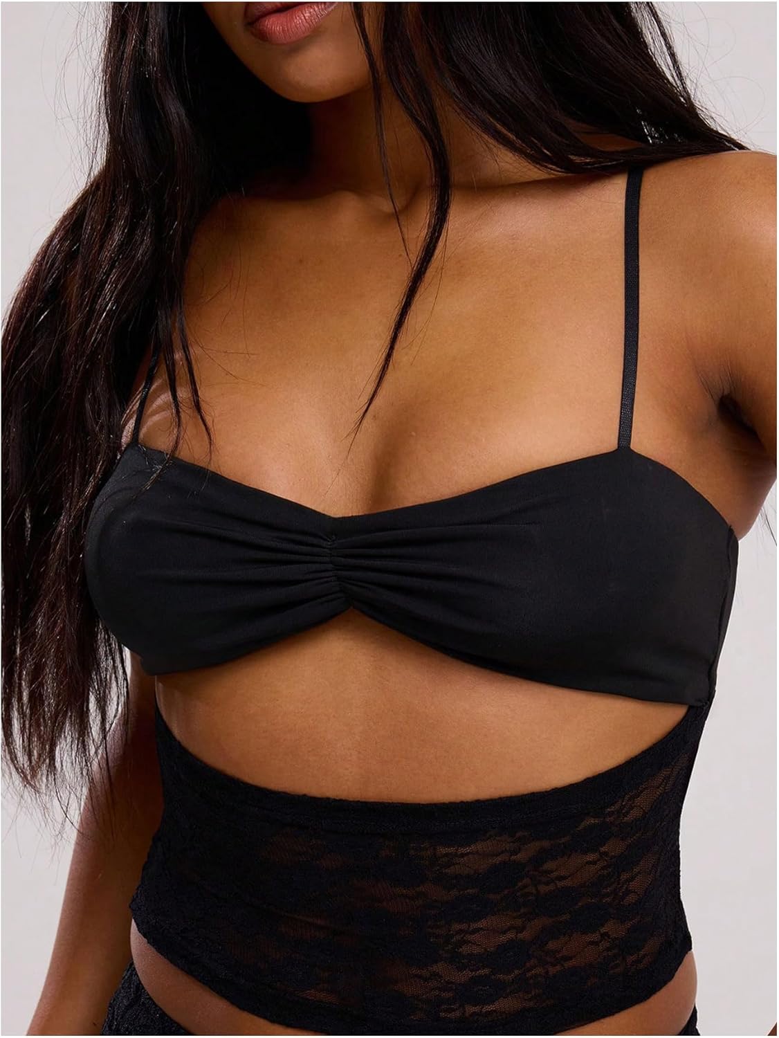 SOLY HUX Women's Lace Cut Out Cami Crop Top Ruched Spaghetti Strap Y2k Party Club Tops - Image 4