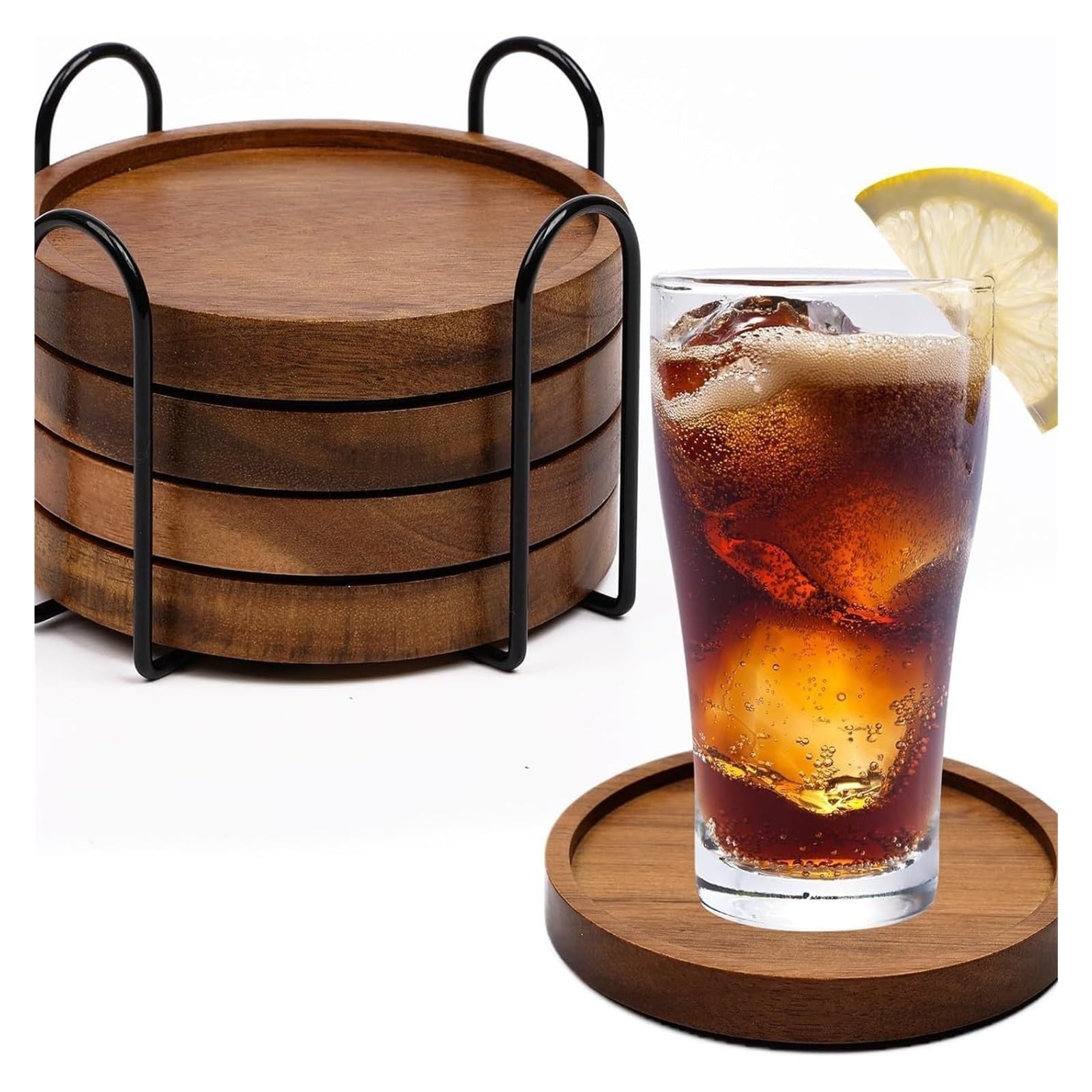 4/6pc Wood Coaster With Holder