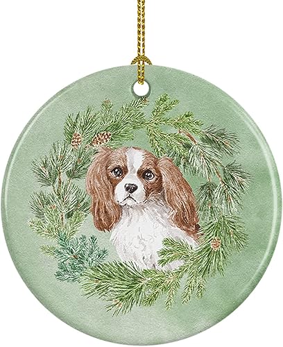 Miniatura 4 de Caroline's Treasures Cocker Spaniel - Corona de Navidad roja y blanca, adorno de cerámica para colgar en el árbol de Navidad, decoración para el