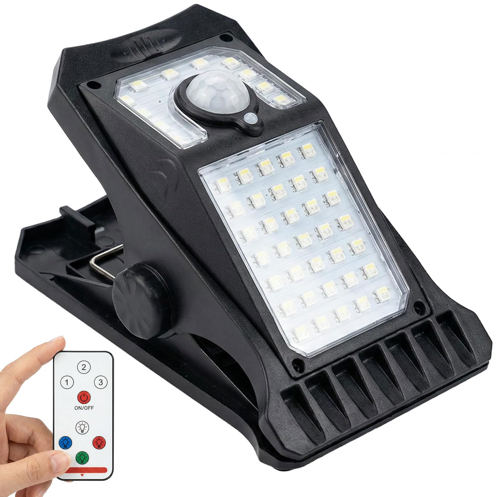 CECOMBINE Clip On Solar Lights Outdoor - Upgraded USB Rechargeable 4-Color Changing Solar Security Lights - Upgraded Large Gutter Lights with Remote for Garden, Fence, Patio, Camping, IP65 Waterproof