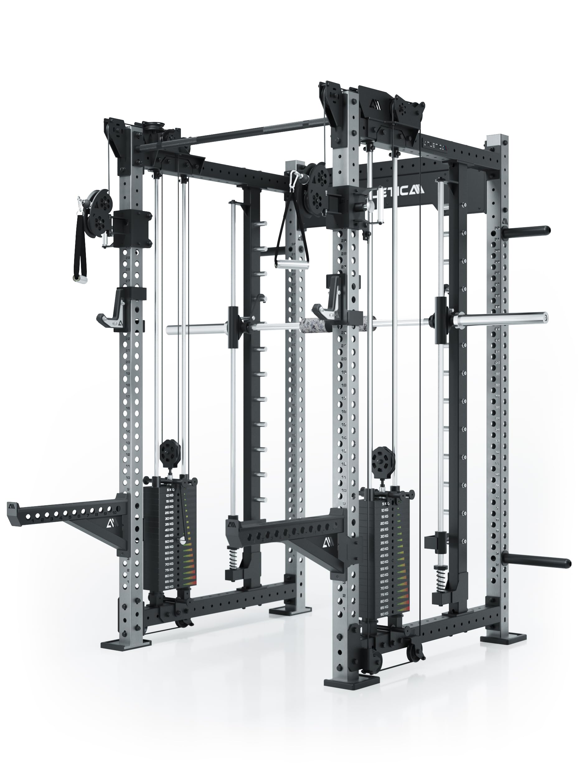 Atletica R8 Bradley Combat | 180 kg Weight Stack | podwójna stacja do ciągnięcia kabli z bocznymi blokami obciążeniowymi 2 x 90 kg | modułowa rozbudowa za pomocą multiprasy i ramion Jammer Arms