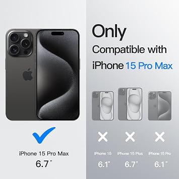 JETech 360° Rotatable Ring Stand Case for iPhone 15 Pro Max, Black Titanium