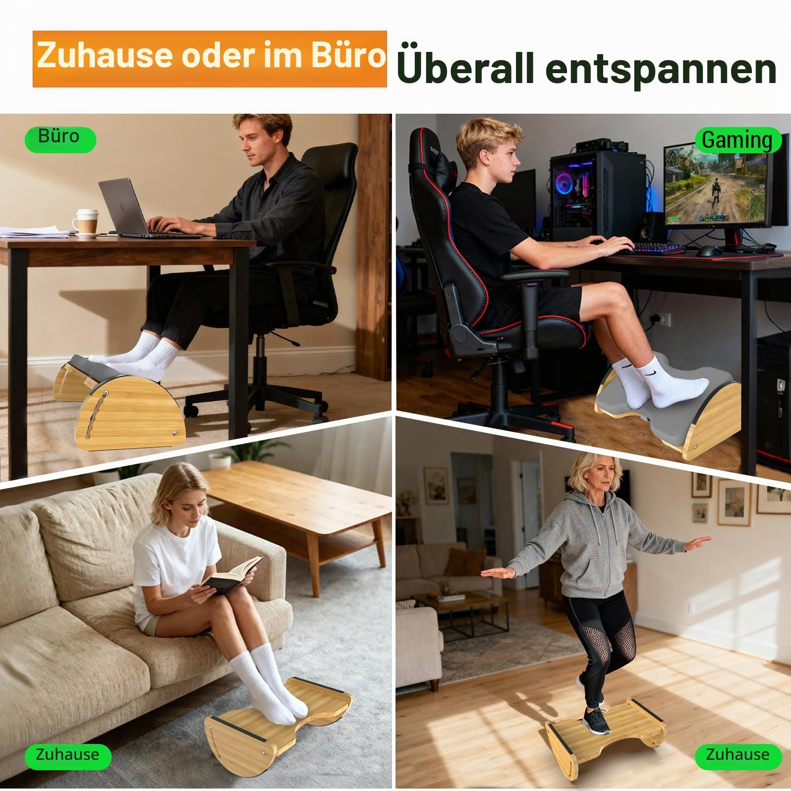 3in1 fussstütze unterm schreibtisch,verstellbare ergonomische fußstütze für Büro und Zuhause,fußhocker schreibtisch mit 6 Höhen,Schaukelstuhl mit Kissen fußbank,fussbank holz massiv rutschfest