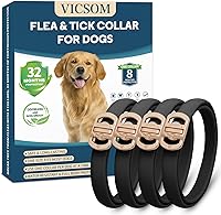 VICSOM Flea Tick Collar Dogs 4 Pack, 32 Months Waterproof Protection, Natural Adjustable for Small Medium Large Puppies Black