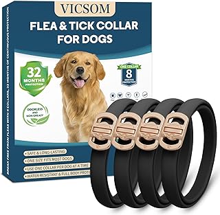 Flea and Tick Collar for Dogs 4 Pack, 32 Months Prevention, Waterproof, Adjustable for